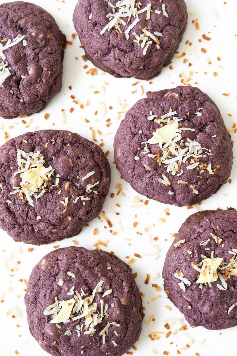 White Chocolate Ube Coconut Cookie